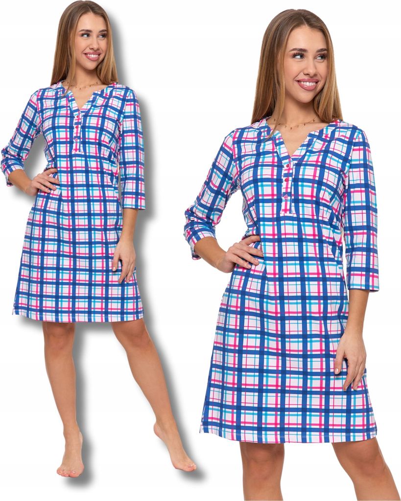 Damen kariert Nachthemd Pyjamas 3/4 Ärmel Elegant MORAJ - M