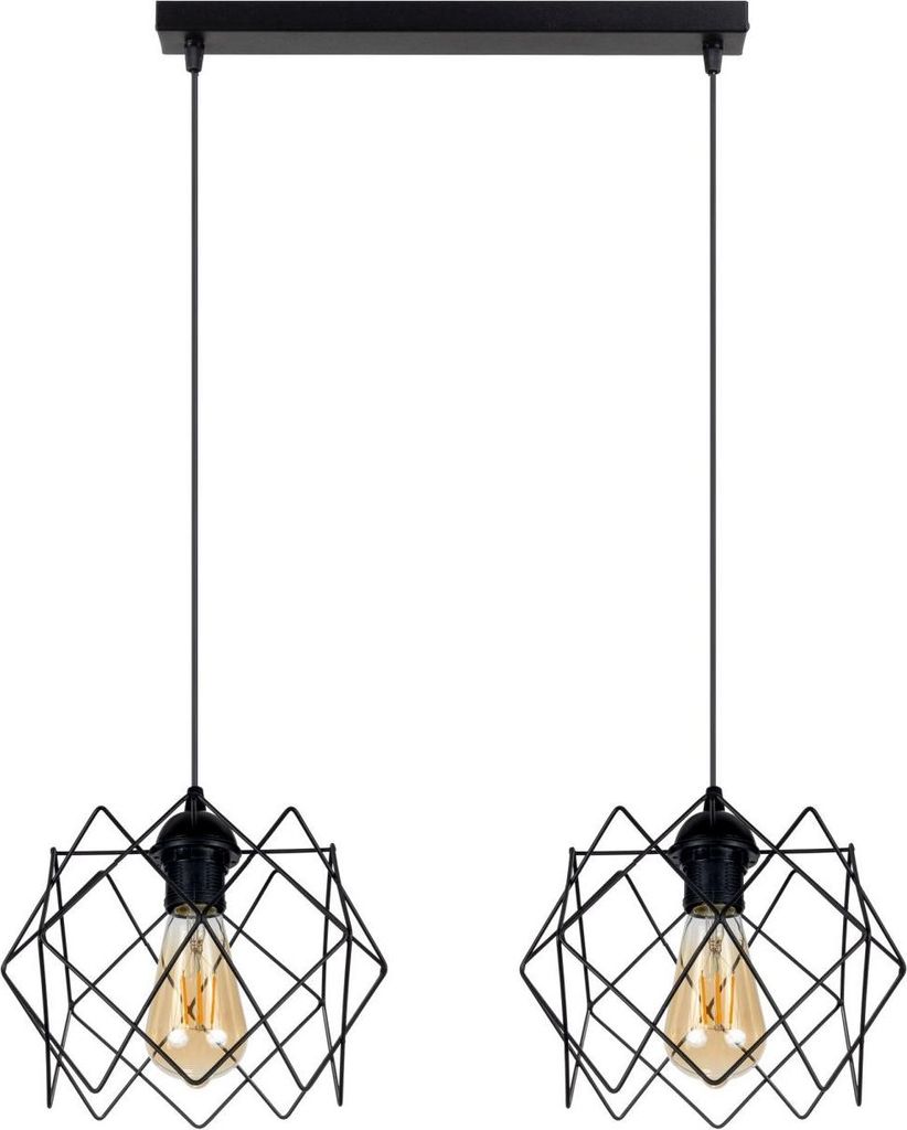 Hängelampe Metall H: max. 90 cm Schwarz E27 2-flammig länglich Drahtschirm