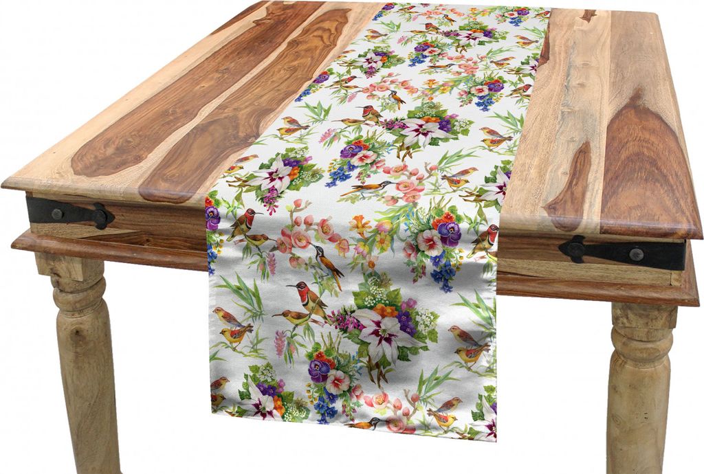ABAKUHAUS Blumen Tischläufer, Exotische Frühlingsblumen, Esszimmer Küche Rechteckiger Dekorativer Tischläufer, 40 x 225 cm, Mehrfarbig