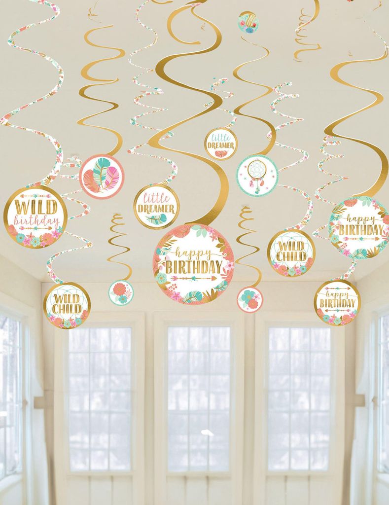 12 Spiral-Hänger Boho Geburtstag Gold + Weiß - Einheitsgröße