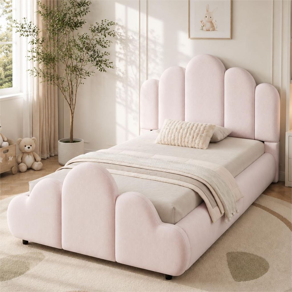 MODFU Kinderbed 90x200, gestoffeerd bed met zachte fluwelen Productafbeelding 