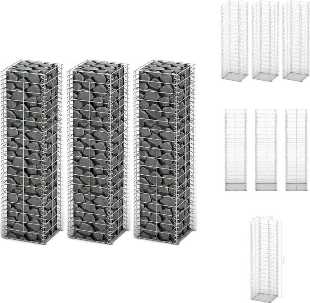 vidaXL Gabionen-Set 3-tlg. Verzinkter Draht 25×25×100 cm - Zaunfelder