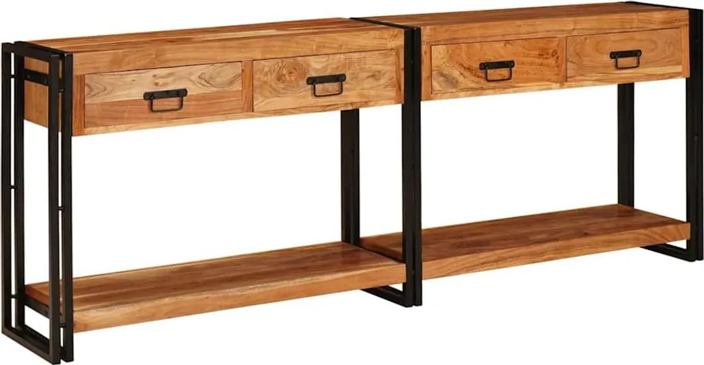 Console Fine 200 cm Acacia Marron - Gain de Place pour Couloir Étroit