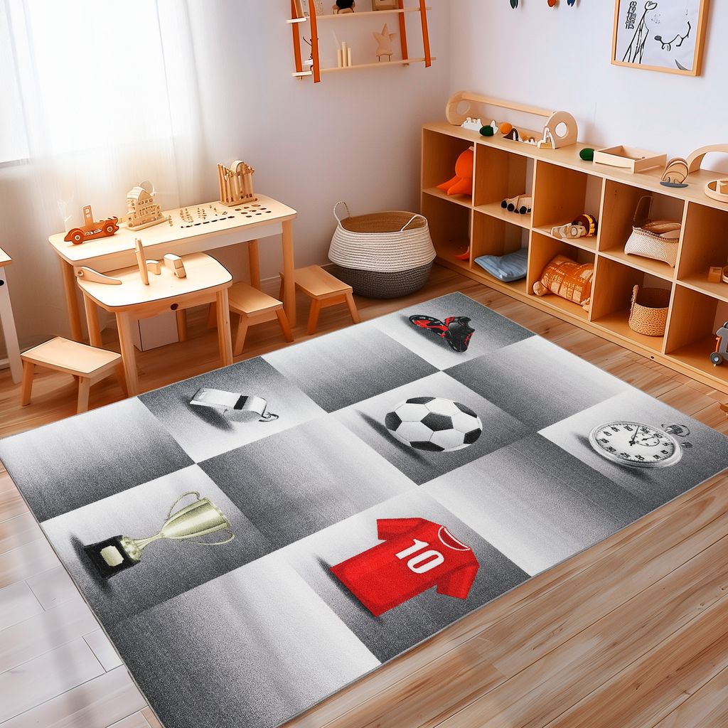 Teppich Kinderzimmer Flauschiger Kinderteppich und Weicher & Rutschfester Spielteppich für Mädchen & Jungen, Größe: 160 x 230 cm, Farbe: Grau-6