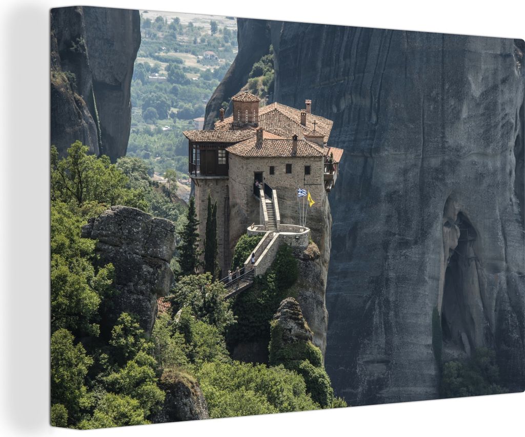 OneMillionCanvasses - Leinwandbilder - 140x90 cm, Klarer Tag bei den Meteora-Klöstern in Griechenland, Wandbilder Kunstdruck Wanddekoration - Fo...