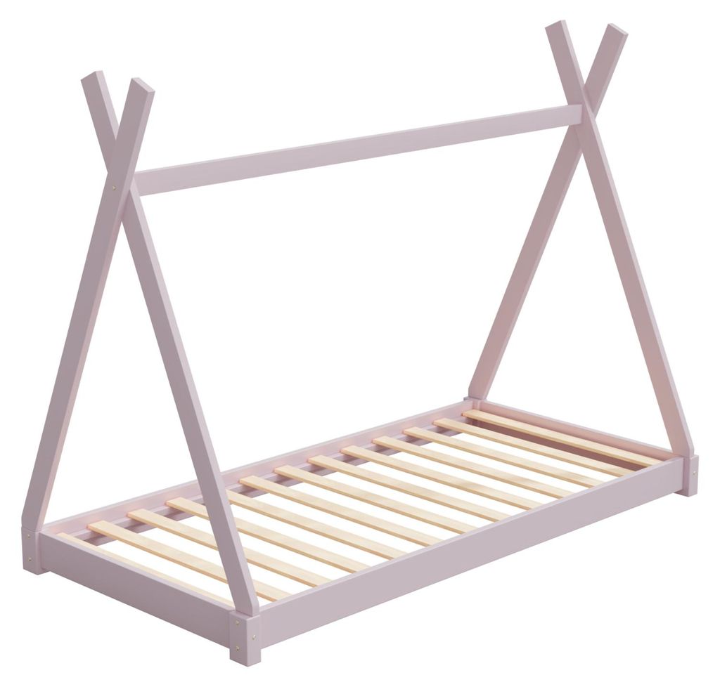 HAGO24 Kinderbett 200x90cm Rosa Tipibett Holz Kiefer Bettgestell Tipi-Zelt Lattenrost Dekorierbar Spielbett Montessori-Stil