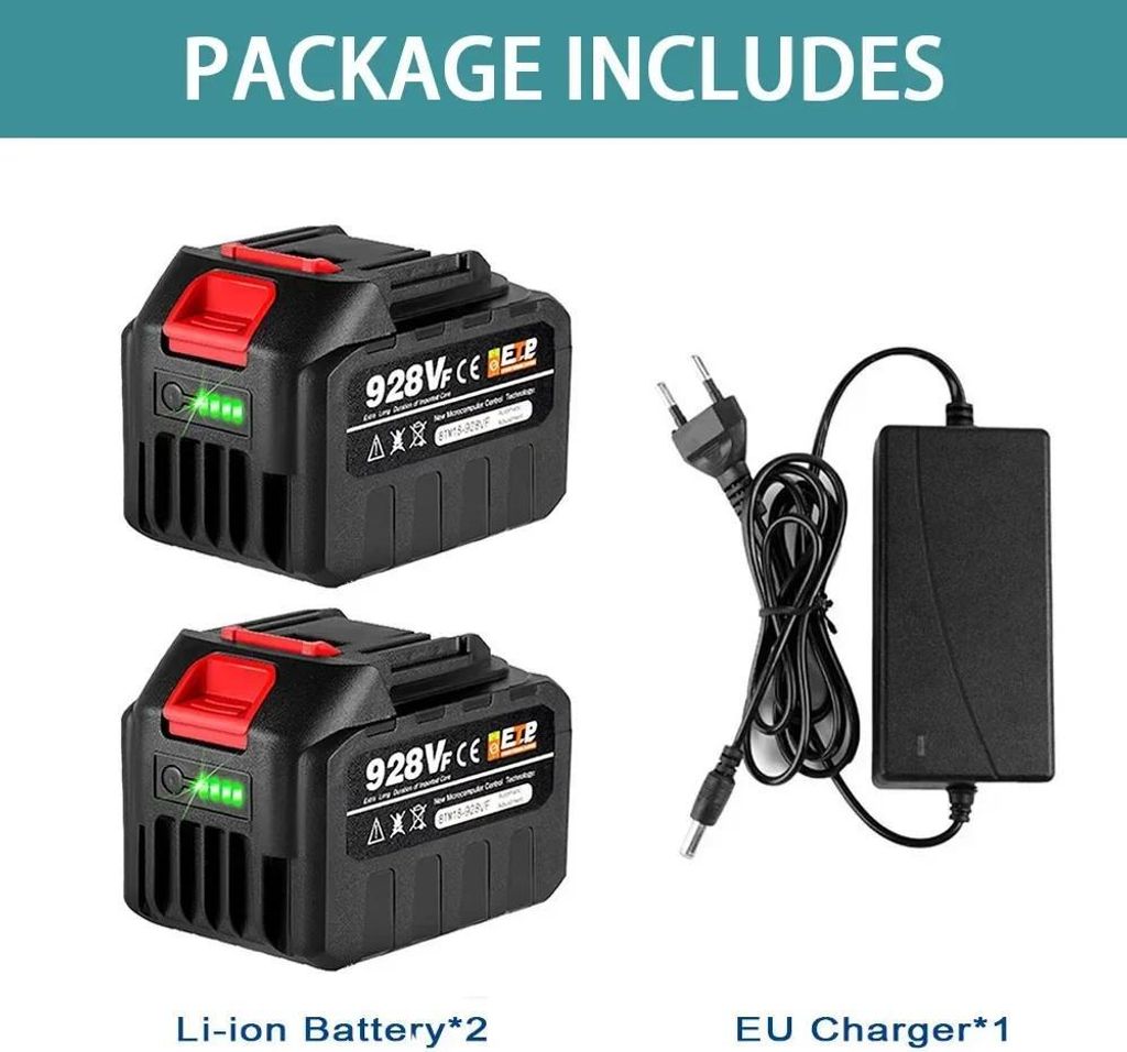 Li‐Ion Akku‐Set - 18–21V Akku für kabellose Werkzeuge - 2×4,5Ah + Ladegerät - Akkuanzeige - EU‐Stecker - Weiß