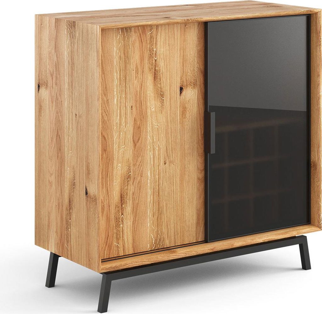 Kommode Modern Loft Weinregal 101x45x101cm 2-türig Massivholz geölt Farbe wählbar,Eiche Natur