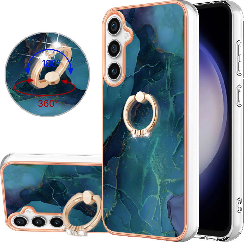 Hülle für Samsung Galaxy S23 FE Muster TPU Silikon Stoßdämpfer Bumper Schutzhülle mit Ring Ständer Dunkelgrün
