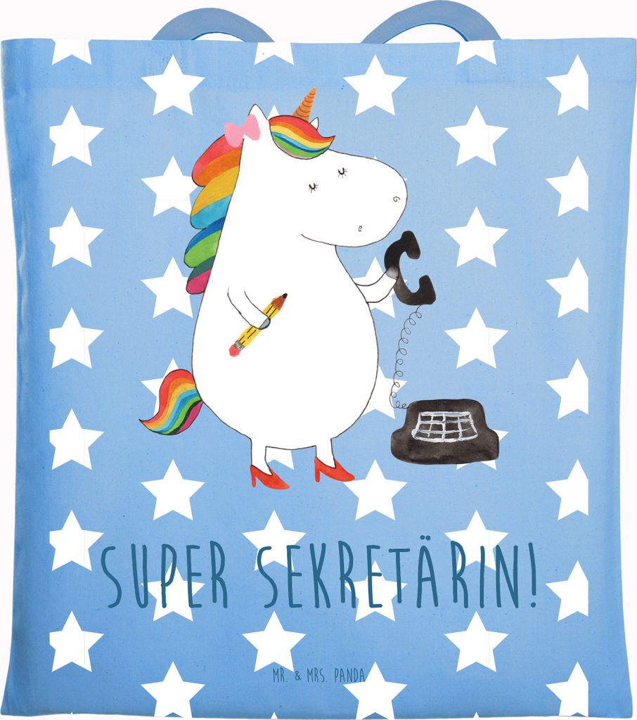 Mr. & Mrs. Panda Tote Bag Einhorn Sekretärin - Sky Blue - Geschenk, Laptoptasche, Einhörner, Steuerbüro, Büro, Tragetasche, Unicorn, Schultasch...