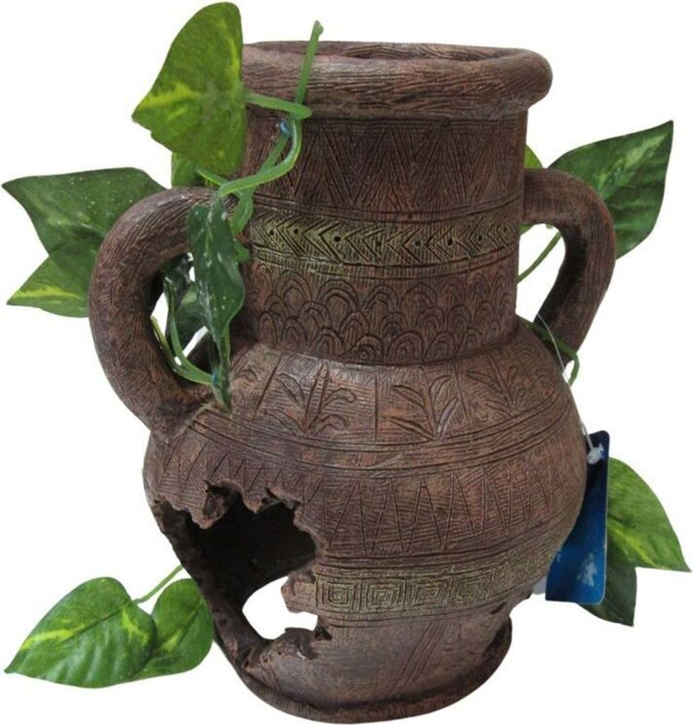 Aquarium Dekoration Aquarien Deko kaputtes Krug Pflanze ca.H.18,5 x B.13,5 cm