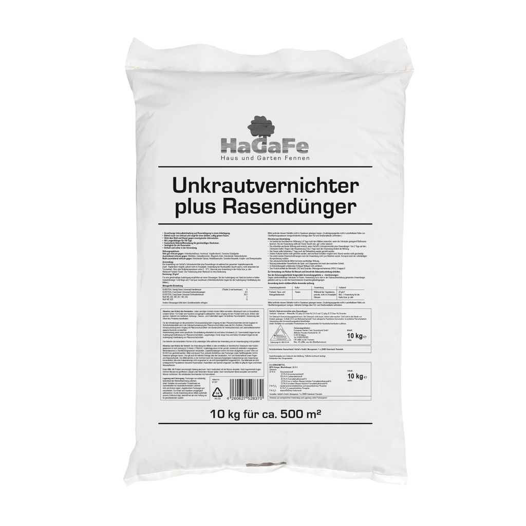 HaGaFe Unkrautvernichter plus Rasendünger, Dünger mit UV, NPK, Volldünger, Rasen düngen plus Unkraut vernichten 10kg
