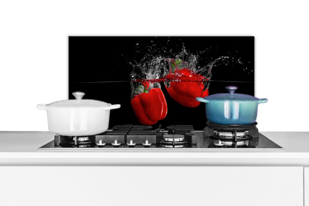 KitchenYeah Spritzschutz Küche - Küchenrückwand - Wandschutz für Herd und Spüle - Paprika - Gemüse - Stilleben - Wasser - Rot 60x30 - Alu-D...