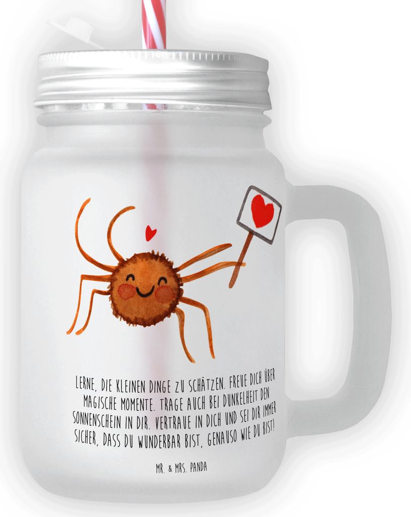 Mr. & Mrs. Panda Glas Spinne Agathe Motivation - Transparent - Geschenk, Glück, Becher mit Strohhalm, Cocktailglas, dessertglas, Dankeschön, Trin...