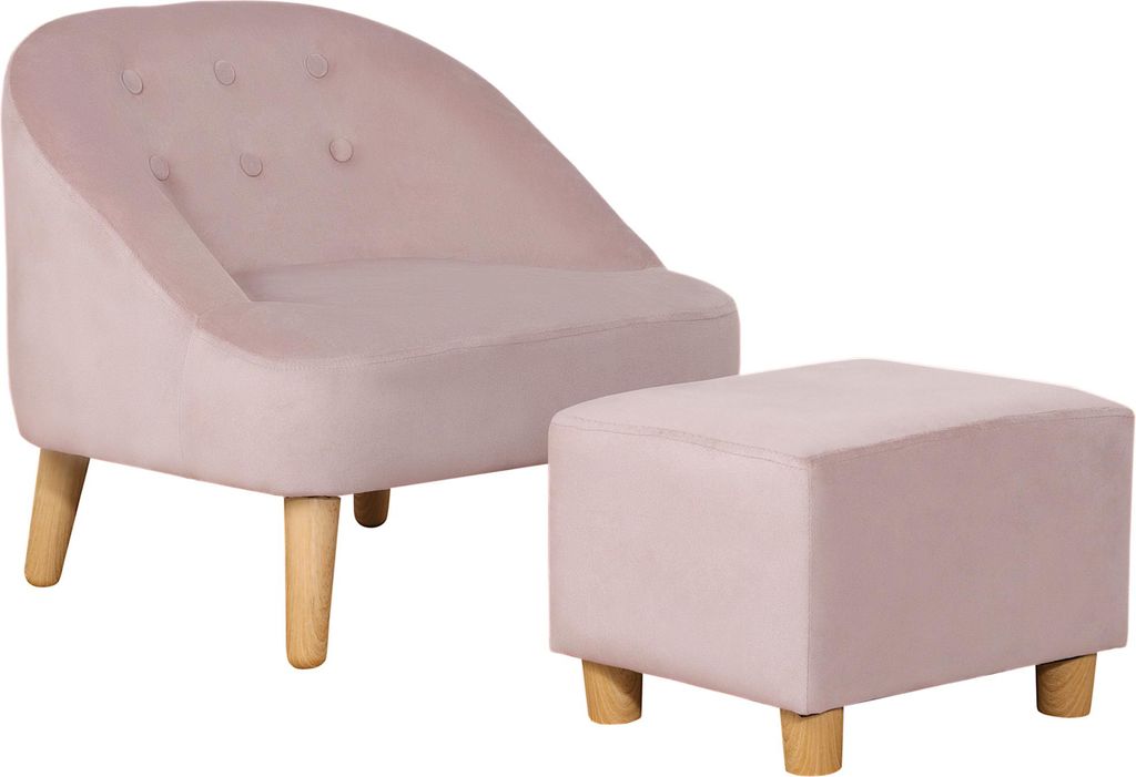 Kindersessel mit Ottomane für Kinder von 3 bis 5 Jahren Niedliches Design Samtoptik 51 cm x 51 cm x 50 cm Rosa