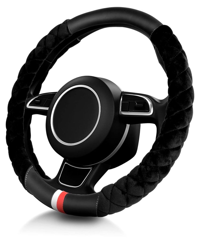 Lenkradabdeckung Universal,Flauschige Auto Lenkradabdeckung Winter Zubehör,passt 14.5-15 Zoll Lenkräder(Schwarz)