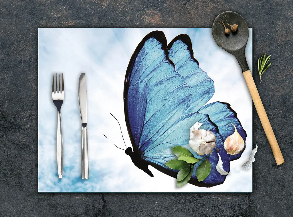 Tagliere Multiglass 30x22 Butterfly Blue: Piastra Copriforno in Vetro - 4