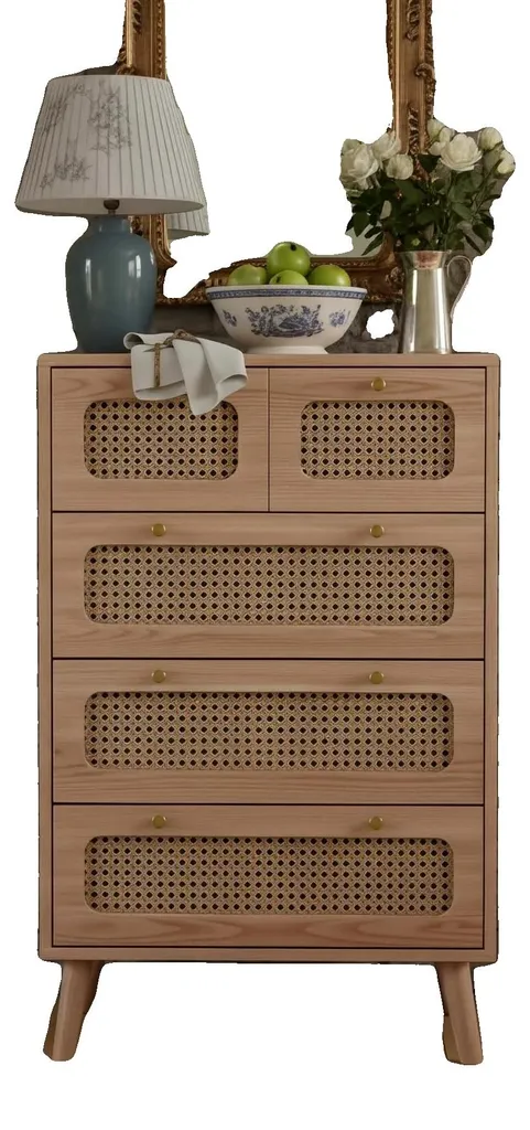 Chiffonnier bois 5 tiroirs bohème pour chambre et salon, 60x34x91 cm