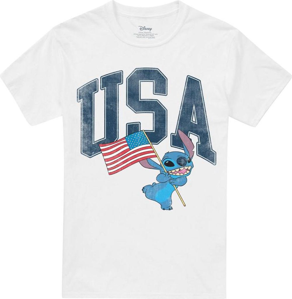 Lilo & Stitch - "USA" T-Shirt für Herren/Damen Uni TV19931 (M) (Weiß)