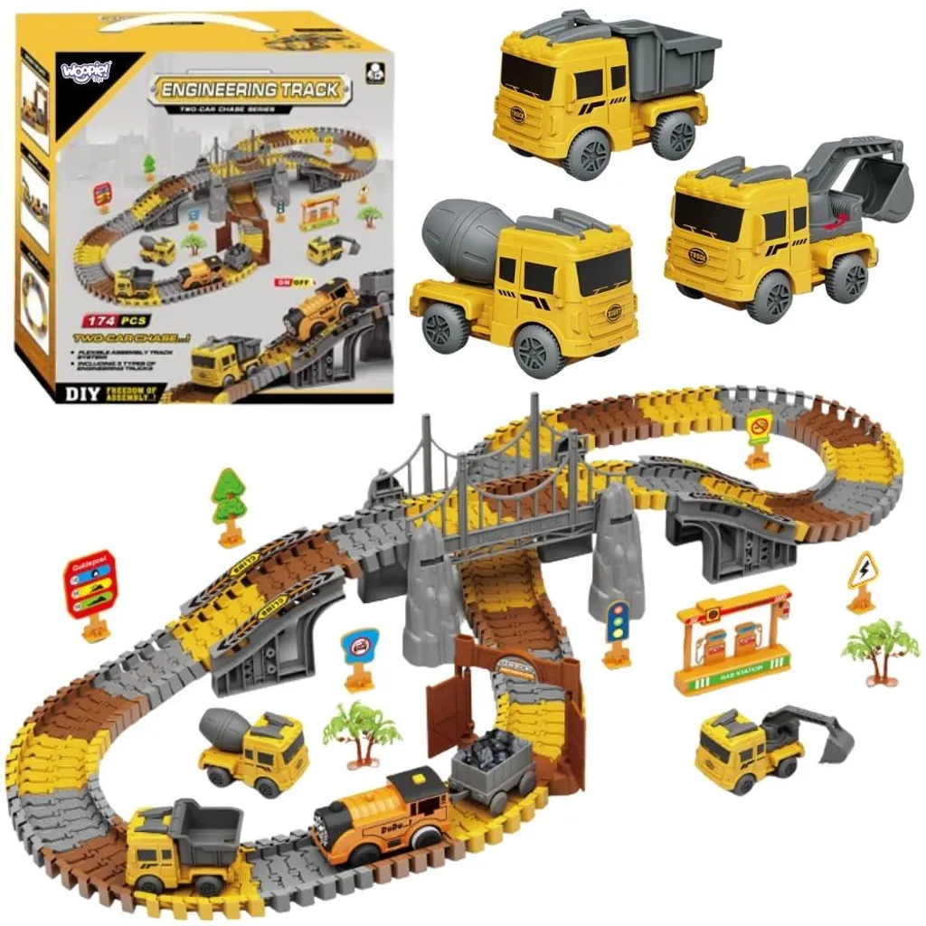 Woopie XXL Circuit de train électrique Chantier Construction 174 pcs