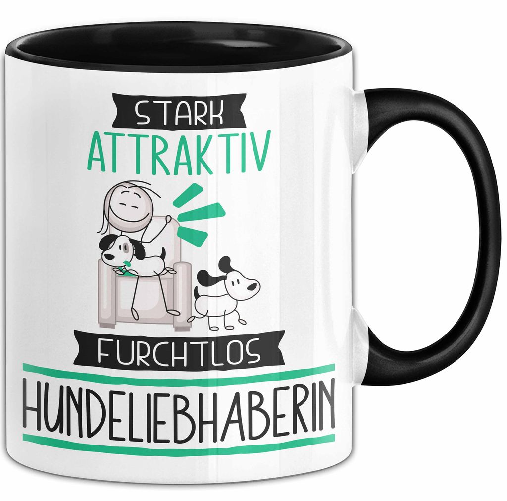 Hundeliebhaberin Tasse Geschenk Becher Stark Attraktiv Furchtlos Hundeliebhaberin Lustige Geschenkidee (Schwarz)