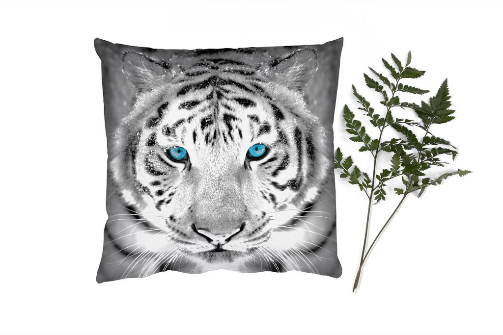 MuchoWow Zierkissen Sofakissen Wohnzimmer Dekokissen 60x60 cm Tiger - Winter - Tiere - Sitzfläche - Foto Polster