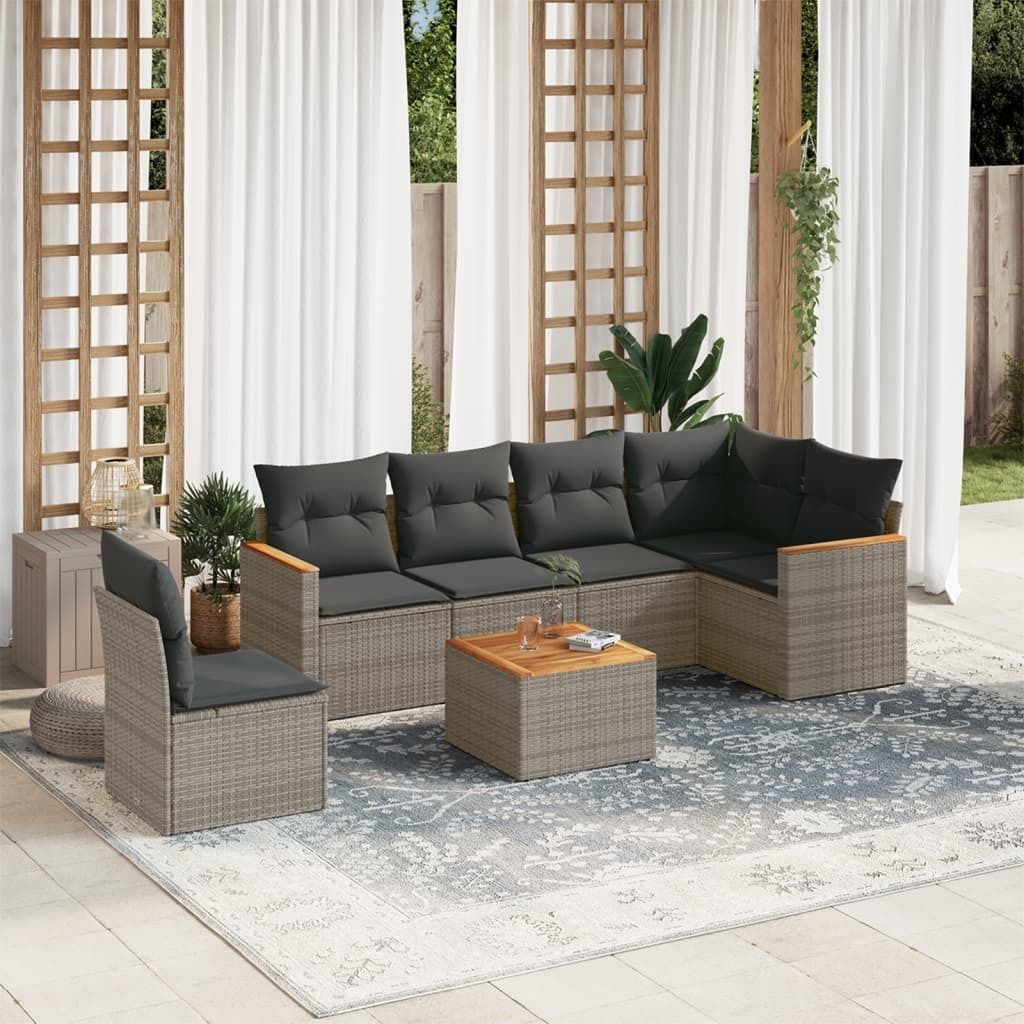 Maison Exclusive - 7-tlg. Garten-Sofagarnitur mit Kissen Grau Poly Rattan