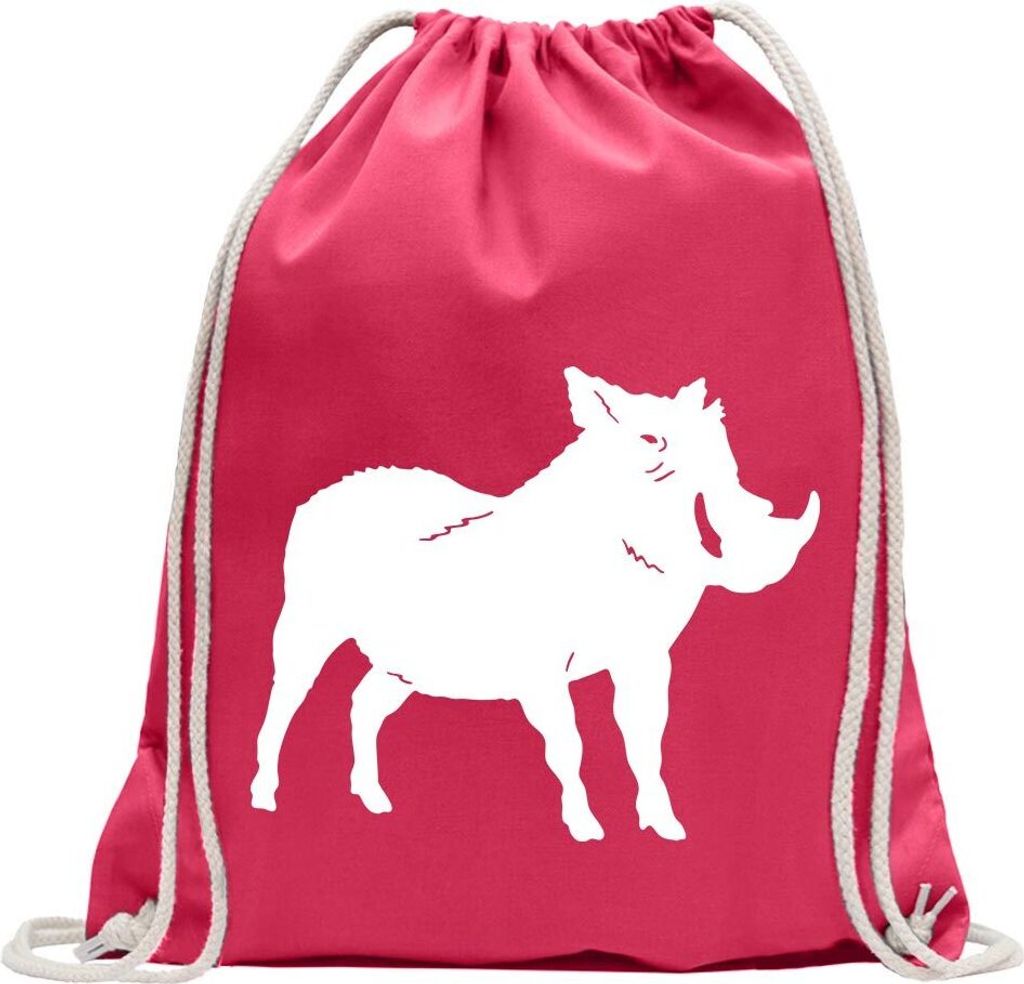 Kiwistar - Turnbeutel - pink - Wildschwein Motiv 1 - Keiler - Fun Rucksack Sport Beutel Gymsack Baumwolle mit Ziehgurt
