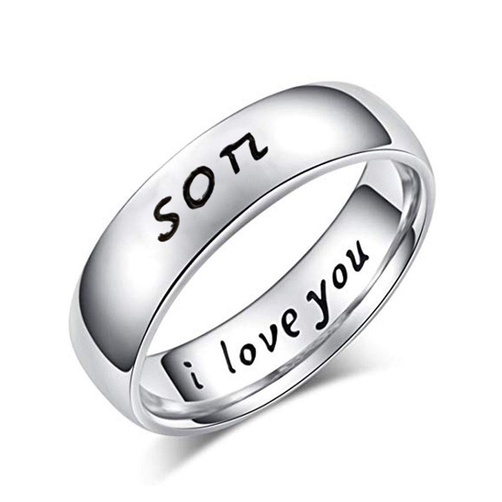 Titan Stahl Mutter Sohn „Ich liebe dich“ geschnitzter Buchstabe Fingerring Muttertagsschmuck-Sohn,US 9