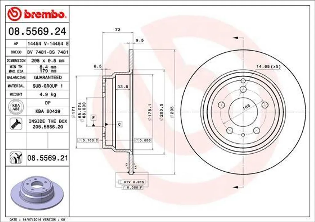Disque de frein haute teneur en carbone Brembo 08.5569.21 pour Volvo S70