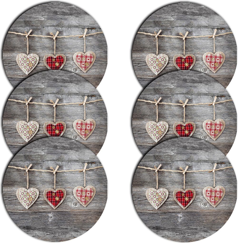 Bertoni 4er Set 6D runde Untersetzer | Eleganz und Tischschutz | 6 Stück | Muster | HEARTS