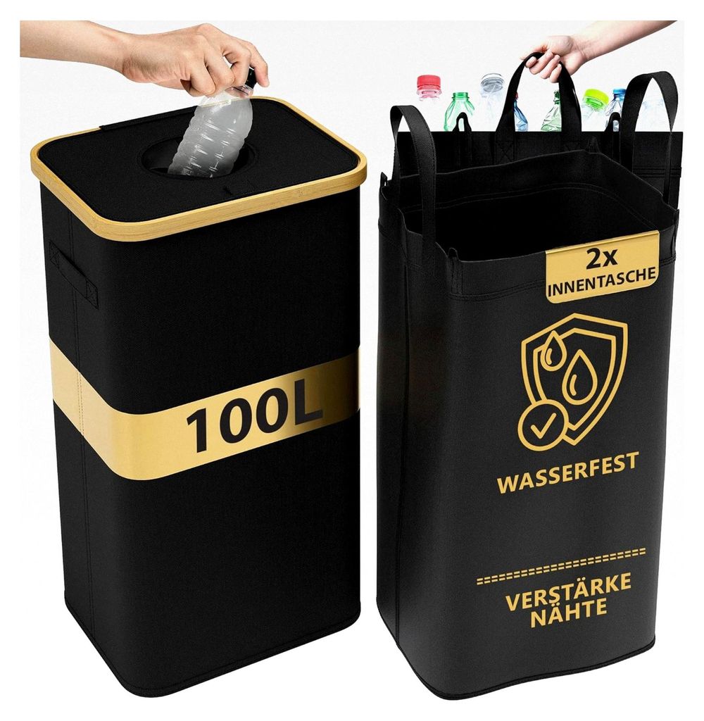 Pfandflaschen Sammelbehälter 100L mit Tragetasche - Aufbewahrung für Pfandflaschen mit Loch - Faltbarer Flaschensammler - Recyclingbehälter für...