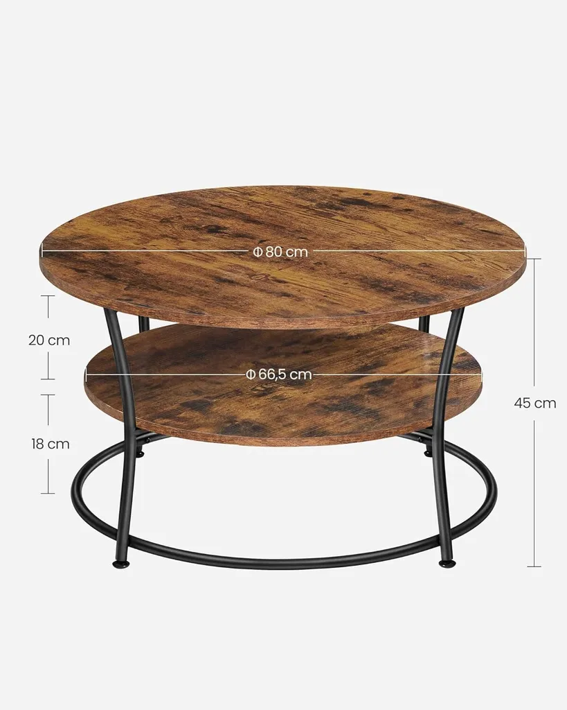 Table Basse Vintage Ronde 80cm Montage Simple Structure Métal Robuste