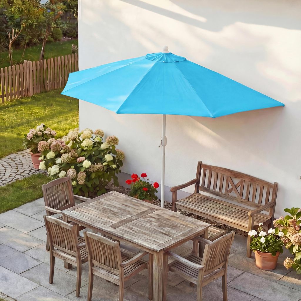 Sonnenschirm halbrund Parla, Halbschirm Balkonschirm, UV 50+ Polyester/Alu 3kg - 270cm türkis ohne Ständer