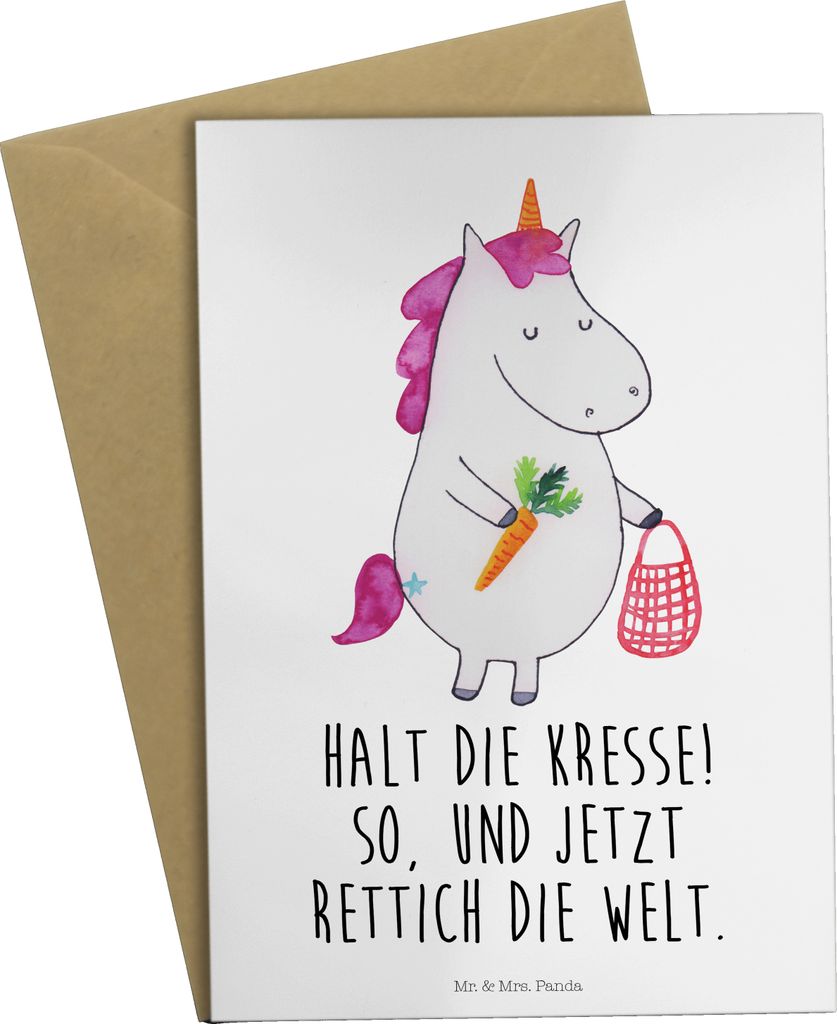 Mr. & Mrs. Panda Grußkarte Einhorn Gemüse - Weiß - Geschenk, einladungskarten, Beileidskarte, Unicorn, Einhörner, weihnachtskarten, hochzeitska...