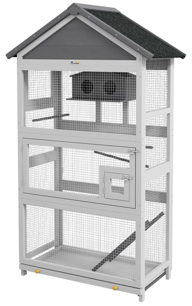 Vogelvoliere mit 3 Tš¹ren, Haus und Schale, Holz und Produktbild 