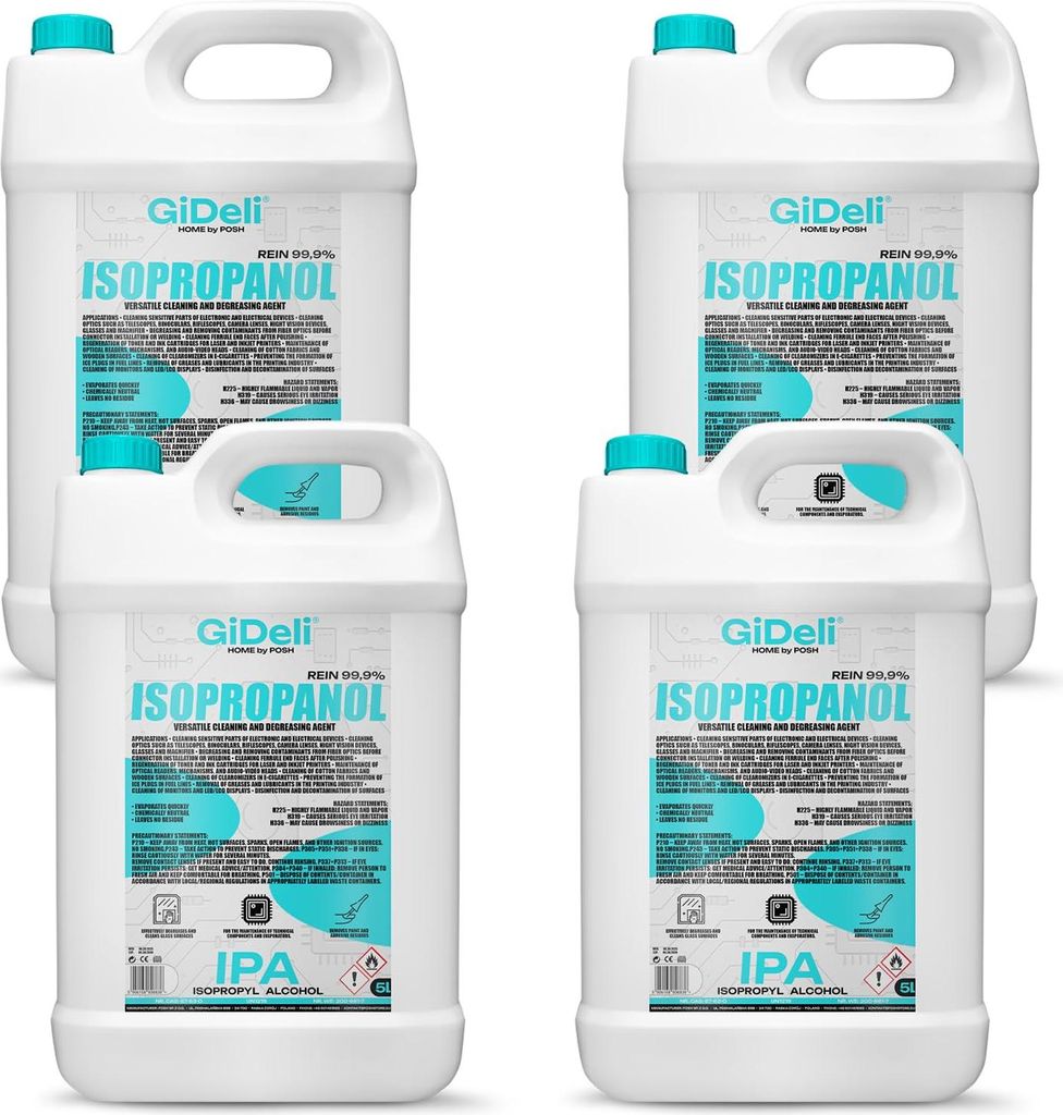 Isopropanol 20L 99,9% IPA Reinigungsalkohol Entfetter für Elektronik GiDeli