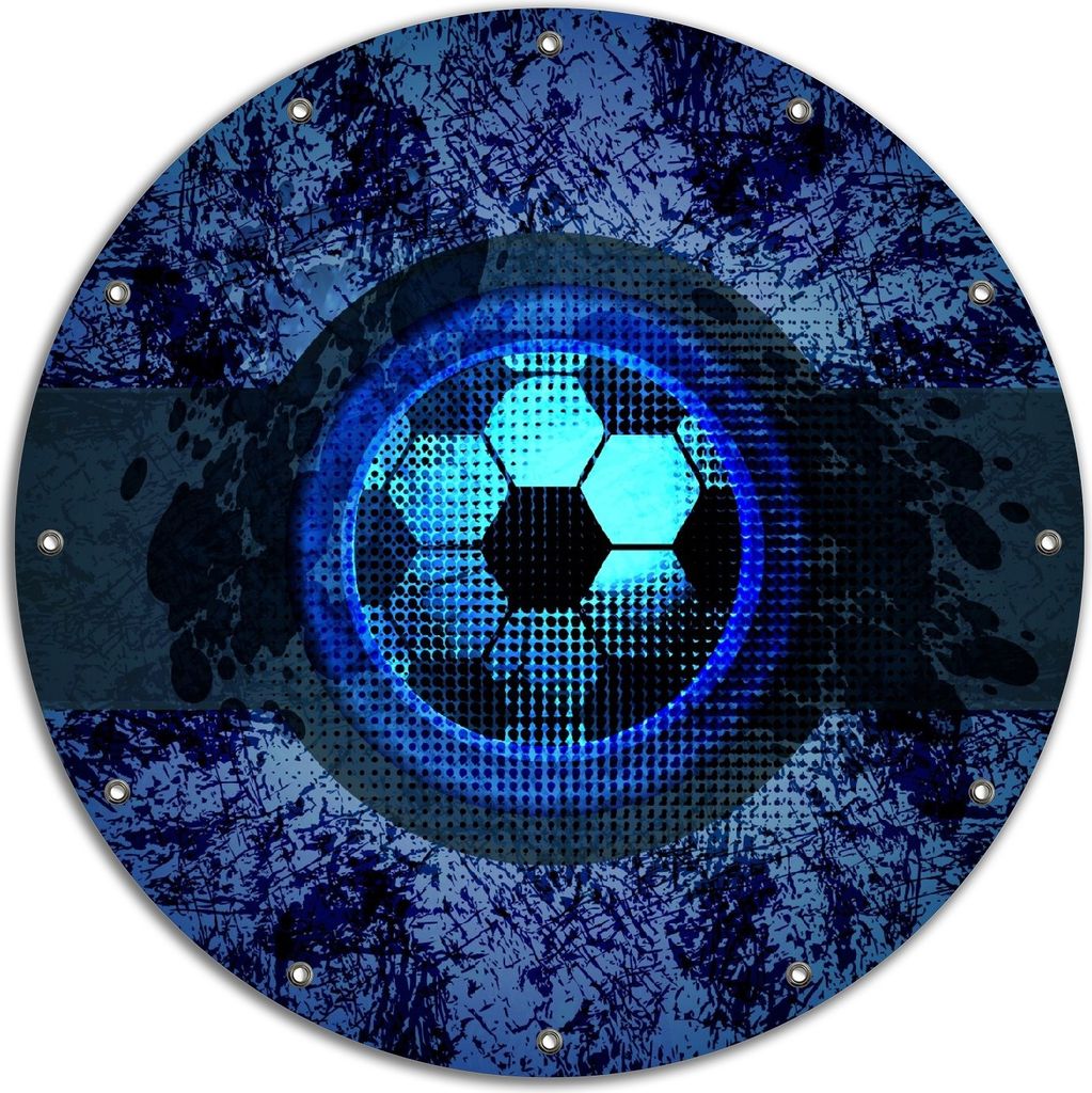 Wallario rundes Outdoor-Poster für Garten oder Balkon, Motiv Fußball Design - Abstraktes Muster in blau, 90 cm Durchmesser