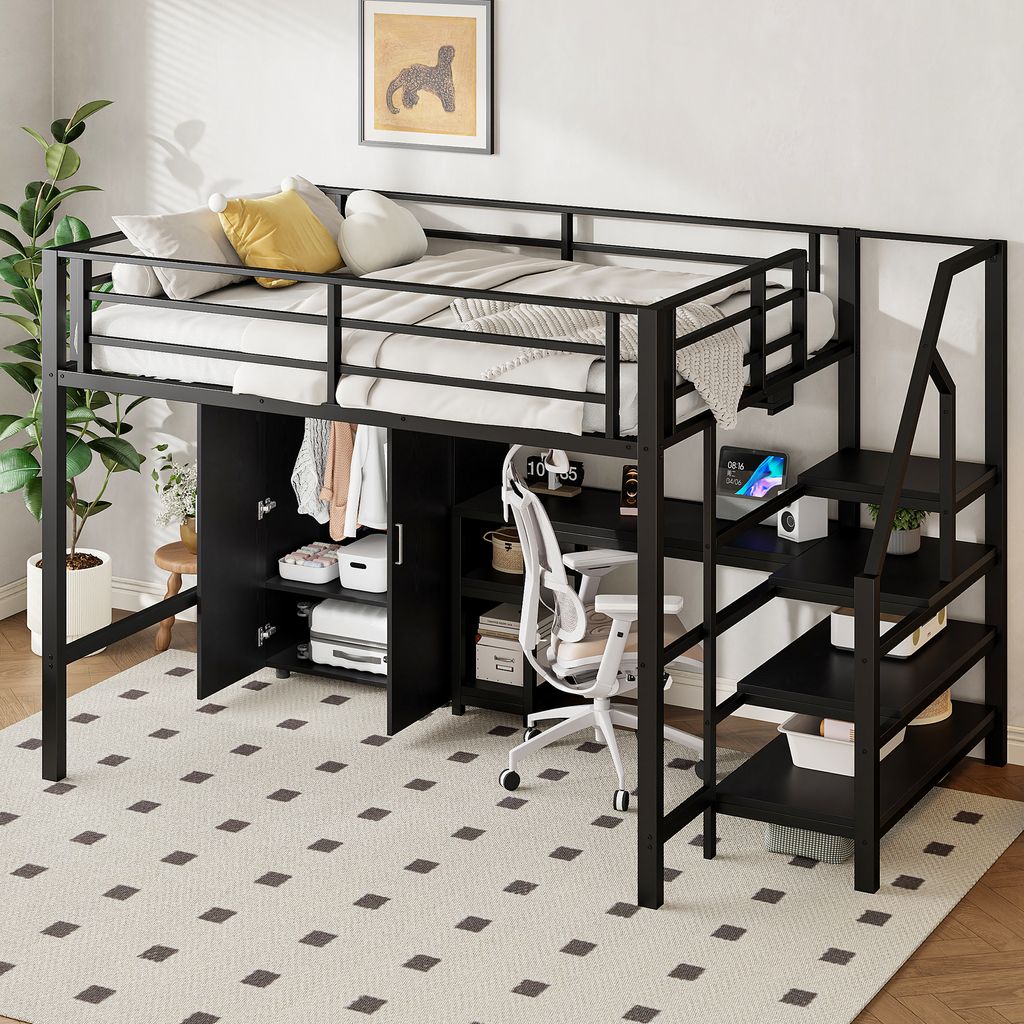 okwish Hochbett 140×200cm Metallbett Doppelbett mit Produktbild 