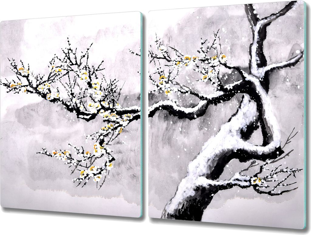 Coloray Schneidebrett Herdabdeckplatte 2x40x52 cm Kochplattenabdeckung Küchenbrett Hackbrett - Winter Schnee Äste