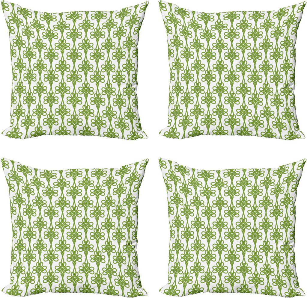 ABAKUHAUS irisch Kissenbezug Set (4 Stück), Verschränkte Kleeblättern, Moderner Doppelseitiger Digitaldruck, 45 cm x 45 cm, grüne Sahne