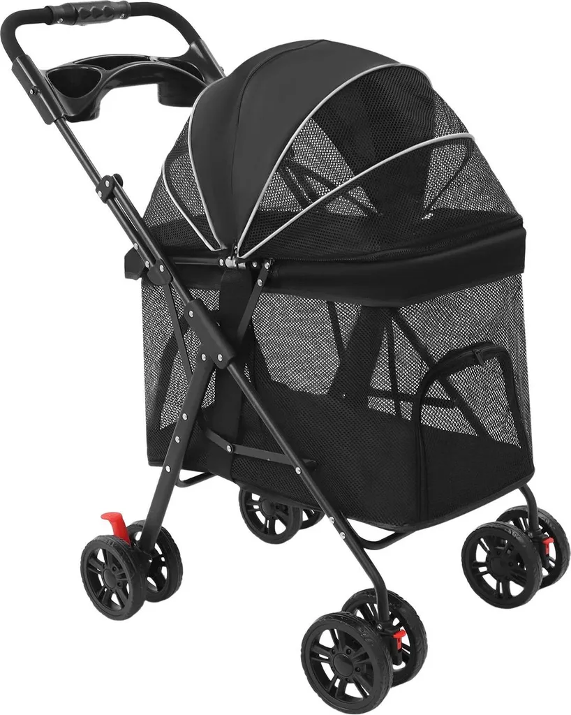 Poussette pour animaux - Idéal promenade chien âgé ou chat en ville noir
