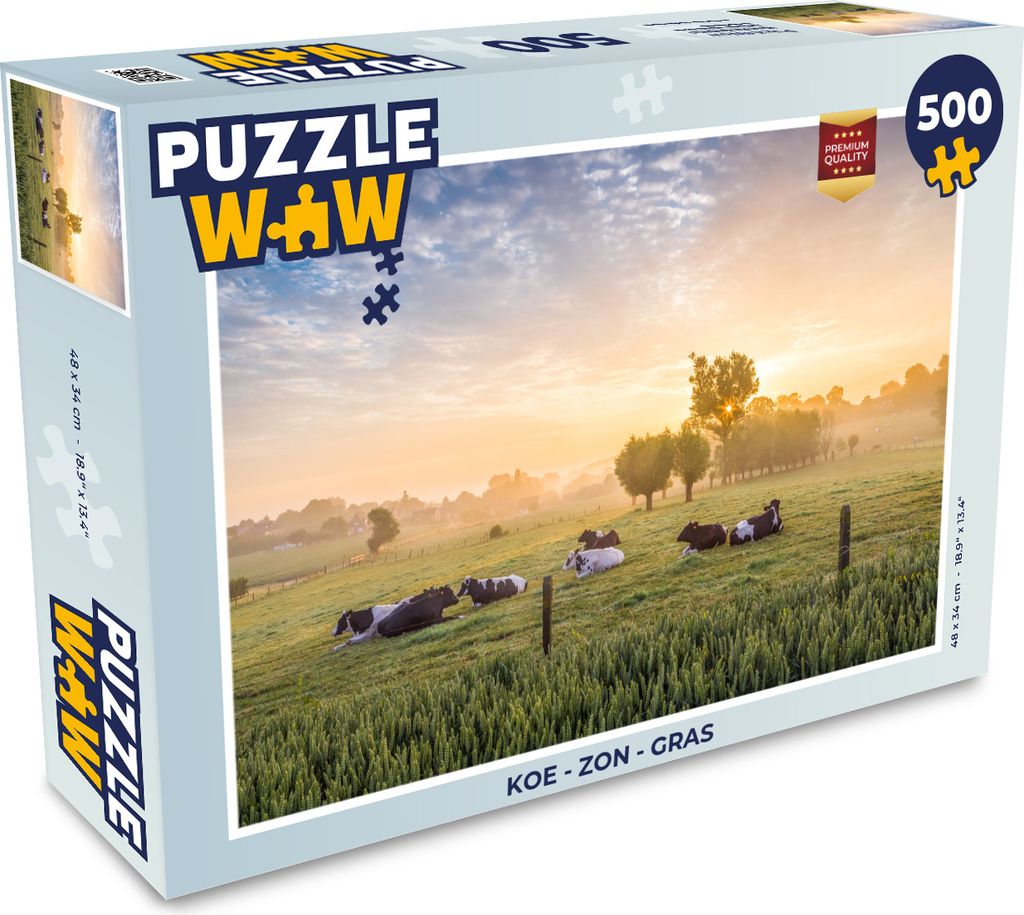MuchoWow Puzzle 500 Teile Kuh - Sonne - Gras - 500 Teile - Kinder - Selberbauen - Puzzlespiele