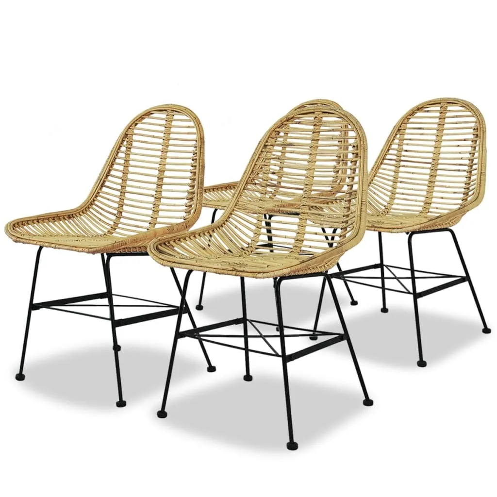 The Living Store Chaises de salle à manger 4 pcs en rotin naturel