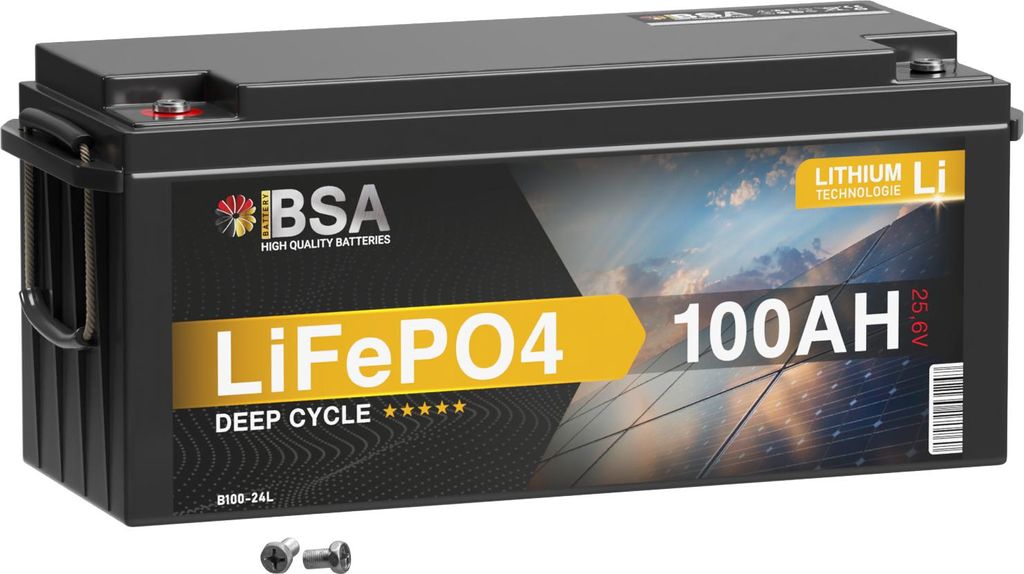 BSA LiFePO4 100Ah 24V Lithium Batterie mit BMS – Solarbatterie für Wohnmobil, USV, Solar, Boot – Lithium Eisenphosphat Akku