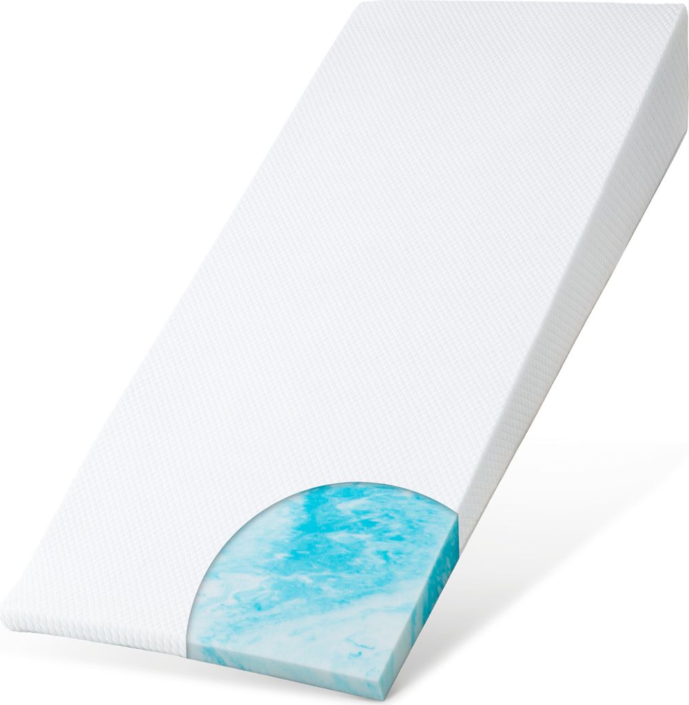 ELONEO Bettkeil Topper 90 x 190 cm aus Gelschaum, Matratzen-Keilkissen zur Bettneigung, Keilmatratze, Keilförmige-Matratzenauflage, Erhöhungskeil...