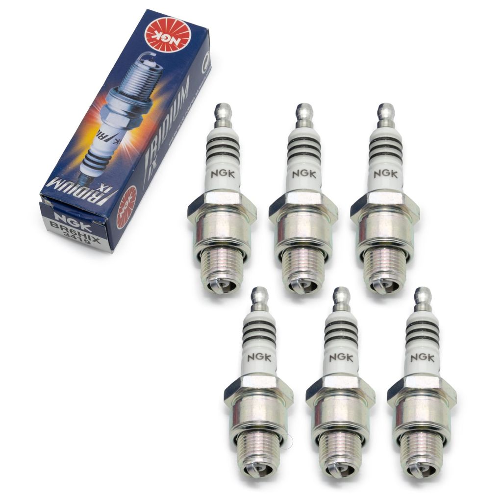 Zündkerzen Set NGK 6x BR6HIX Iridium-Zündkerze entstört, 12,7mm Kurzgewinde Ø 14,0mm Hex 20,8mm, Elektrodenabstand 0,75mm, Wärmewert 6, 3419