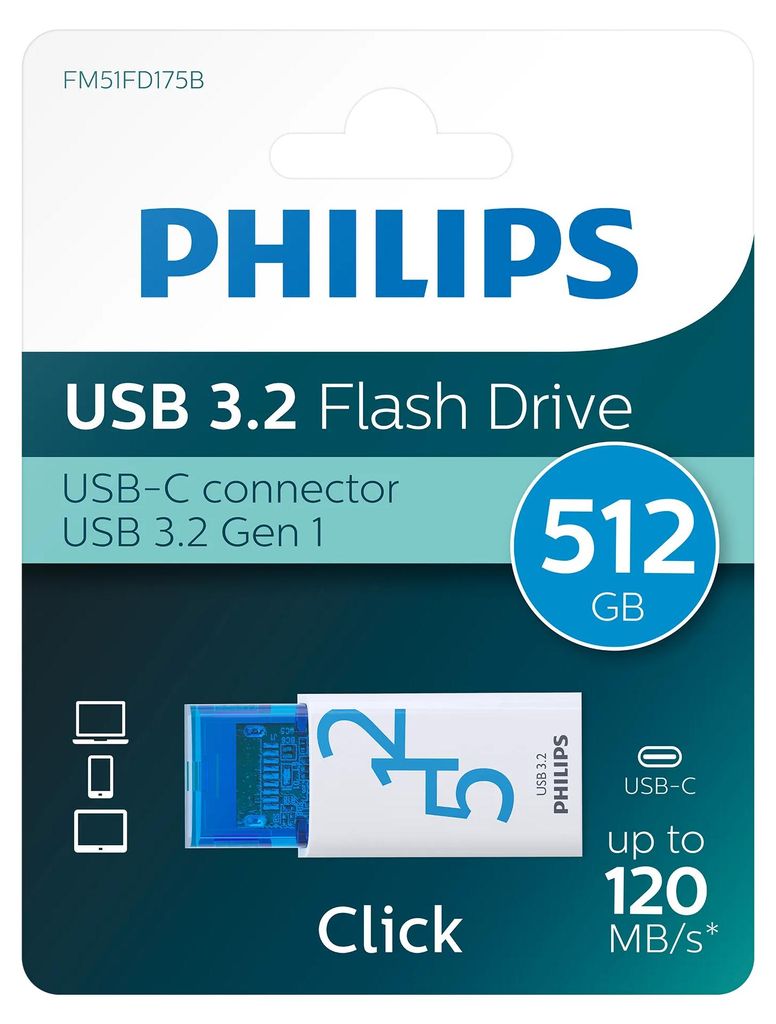 Philips USB 3.2 512 GB Serie Click Gen 1 USB-C Immagine del prodotto 
