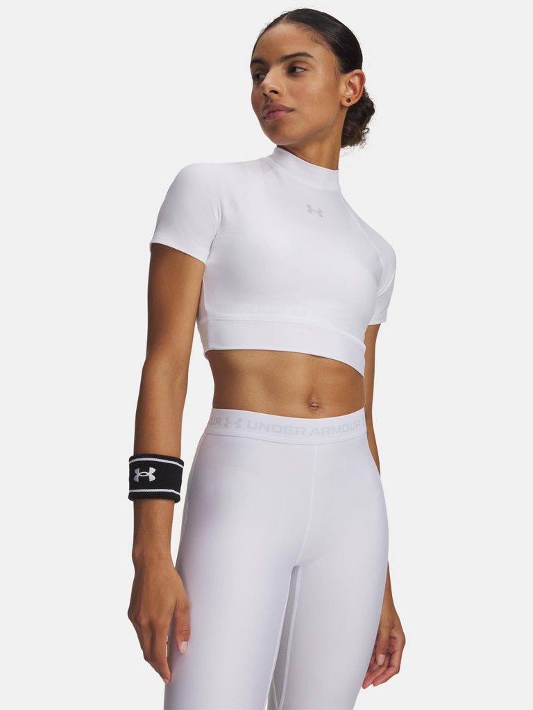 Under Armour HeatGear Crop Mock SS-WHT Damen-T-Shirt SM