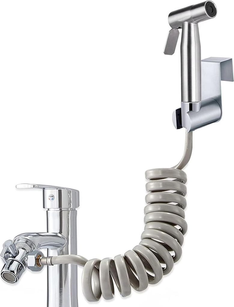 Premium geborsteld rostfreies Stahl Handduschset - Babyfeuchttuch Windelsprayset - Wasserhahnspender - 59 Zoll Schlauch - Toilettenhaken - persönl...